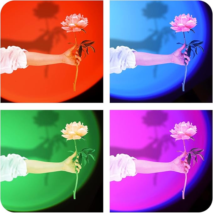 Sunset Projection Lamp - 180° Rotation | 16 Colors | LED | USB Powered | Decorative Atmospheric Lighting | Night Light | for Selfies, Bedroom, Living Room, Photography, Meditation, Multicolor
