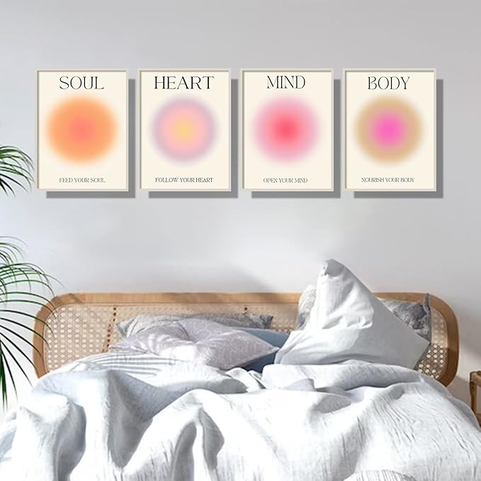 NCYEL 4 colorful abstract halo posters angel number positive energy inspirational language inspirational wall art bedroom girls room pink decoration living room bedroom apartment hotel dormitory16x24