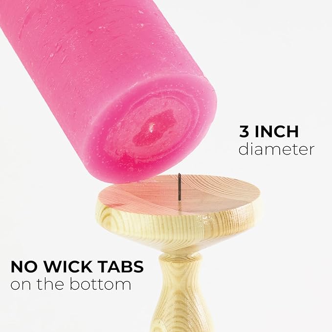 CANDWAX 3x4 inch Pillar Candles Set of 3 – Unscented Dripless Rustic Hot Pink Candles for Wedding Tables, Parties, Gender Reveal Party