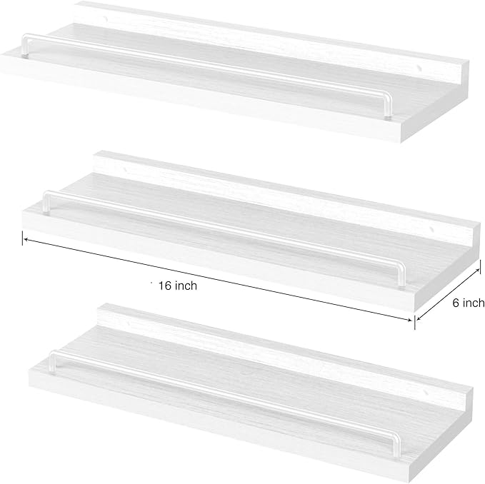 RYOFOBETTO Floating Shelves for Wall Decor, White Shelves for Bathroom, Living Room, Bedroom, Picture Frames, Plants, Kitchen (Set of 3)