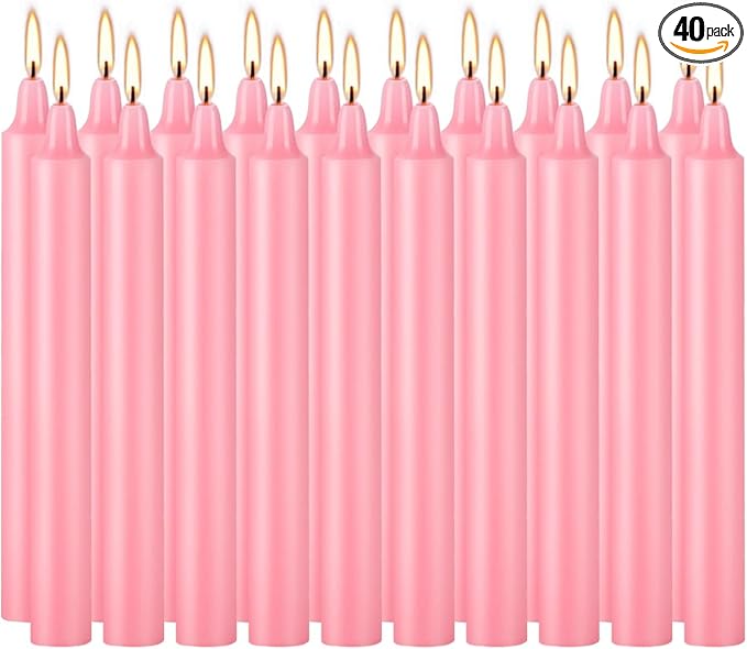 YOROXRG 40 Pack Candles Mini Unscented Taper Candles for Valentine's Day,Christmas,Household, Wedding, Rituals, Prayer, Birthdays,Party and Home Décor Candlesticks - 4 Inch Tall(Pink)