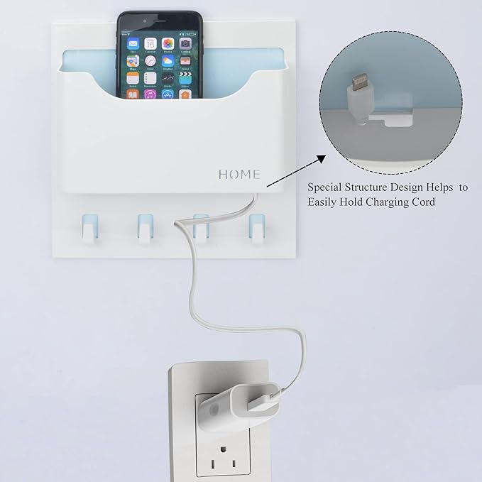Bedside Shelf Organizer,Stick On Adhesive Wall Mounted Floating Shelf Entryway Mail/Keys Holder - Good for Home,Dorm,Bedroom(Horizontal Type/Black)