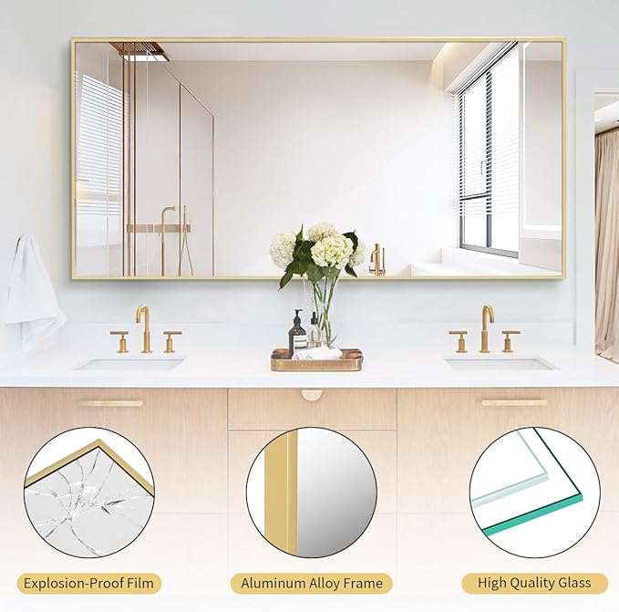 Koonmi 71"x30" Floor Mirror Full Length, Bedroom Floor Body Mirror with Stand, Large Gold Mirror, Leaning, Standing or Hanging Horizontally/Vertically