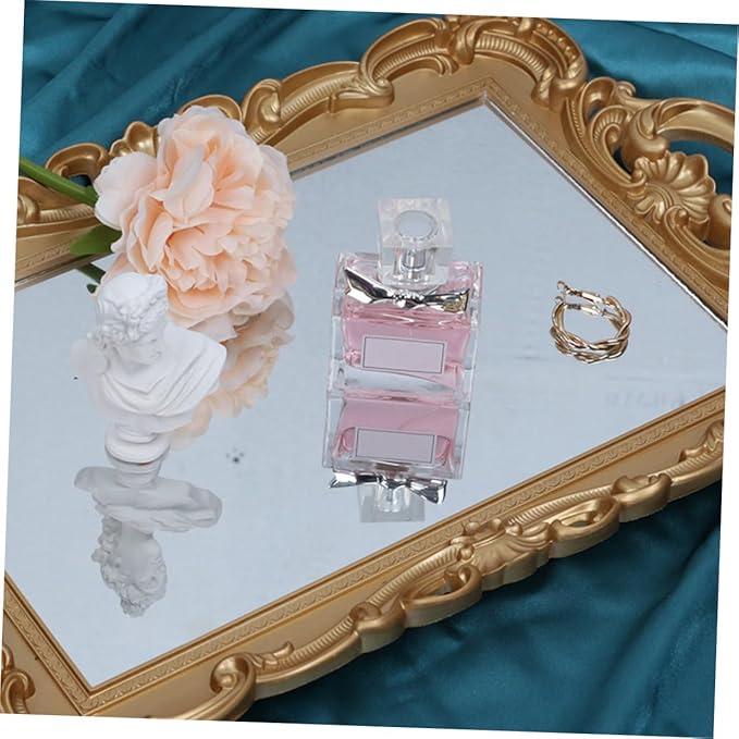 Vintage Perfume Tray Mirror Plate Vanity Organizer Tray Decorative Makeup Mirror Bathroom Counter Storage and Display