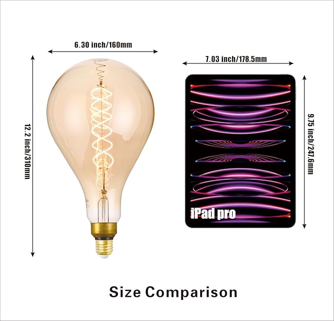 SD LUX Oversized Vintage LED Light Bulbs 8W, Medium Base E26, Giant Huge Edison Bulb PS52(PS160) Large Decorative Bulbs, Dimmable 450LM(50W Equi) Pendant Lighting Warm White 2200K,1 Pack