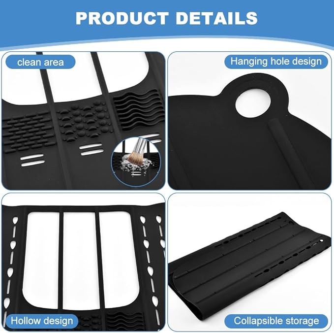 Bathroom Sink Cover for Counter Space, Foldable Silicone Makeup Organizer Mat for Over Countertop, with Hanging Loop Heat-Resistant Sink Cover for Makeup(Color:Black)