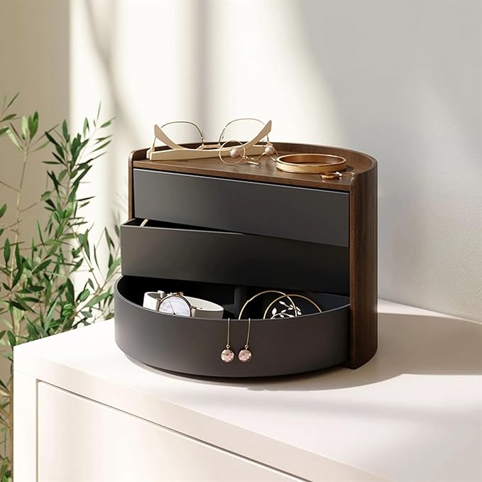 Makeup Organizers Creativity Jewelry Organizer Box 3-Layer Jewelry case for Women Wood Display Case Bracelet Necklace Ring Storage Organizer Jewelry Case (Color : Black)