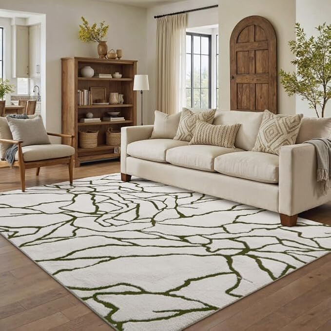 PureCozy Super Soft Shag Rug 5x7 for Living Room Modern White Washable Large Area Rugs High Pile Non-Shedding Throw Rugs Non Slip Indoor Office Carpet for Playroom Bedroom Home Aesthetic Decor