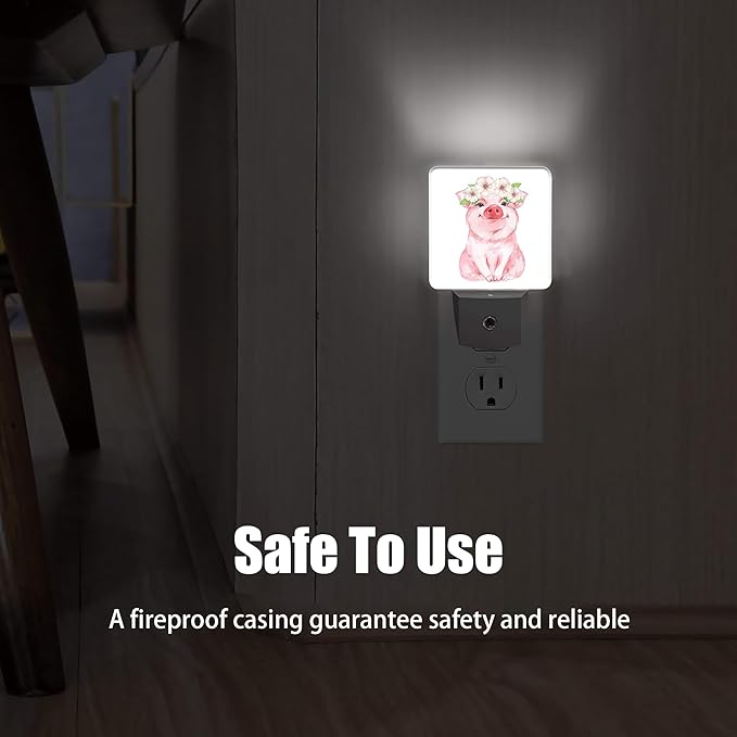Pink Cute Pig Dusk to Dawn Night Light, Auto Sensor Lamp Home Indoor Stairway Kitchen Corridor, Night Lights Plug into Wall Decor, Boys Girls Women Men Room Gifts