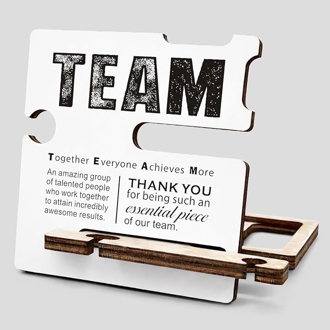 Team Appreciation Gifts for Coworker - Multi-functional Desk Organizer - Motivational Thank You Team Office Quote Wooden Sign for Office Desk Shelf Decor