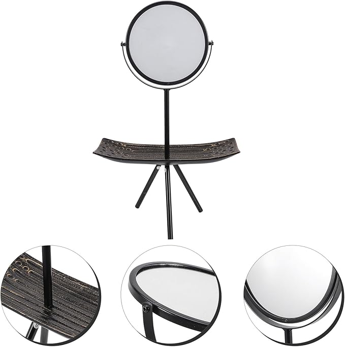 Cabilock Rotating Makeup Mirror Jewelry Organizer Tray Large Black Rectangular Vanity Mirror for Bedroom Desk and Travel Use