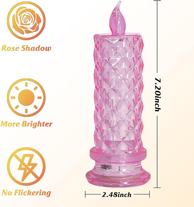 SupBri Rose Shadow LED Flameless Candles, 4PCS Romantic Battery Operated Candles Led Pillar Candles for Valentines Romantic Propose Anniversary Wedding Decorations(Pink, D 2.5" x H 7.2")