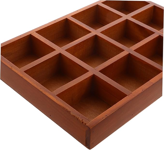 Vintage Wooden Jewelry Box with Twelve Compartments Retro Makeup Organizer for Accessories Elegant Desktop Storage for Home Decor