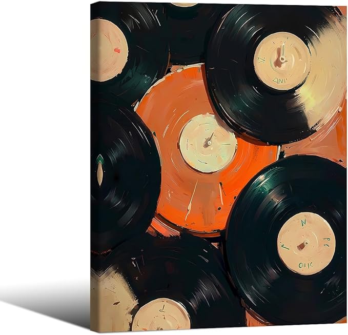 90s Music Vinyl Records Canvas Poster Trendy Modern Music Wall Art Vintage Minimalist Aesthetic Prints 12X16 inch Framed for Living Room Bedroom Dorm Wall Decor