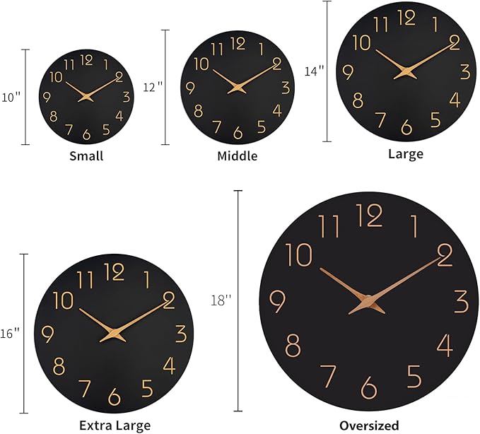 Mosewa Large Wall Clock 18 Inch Black Battery Operated Silent Non Ticking Simple Minimalist Rose Gold Numbers Clock Decorative for Bedroom Living Room Kitchen Home Office