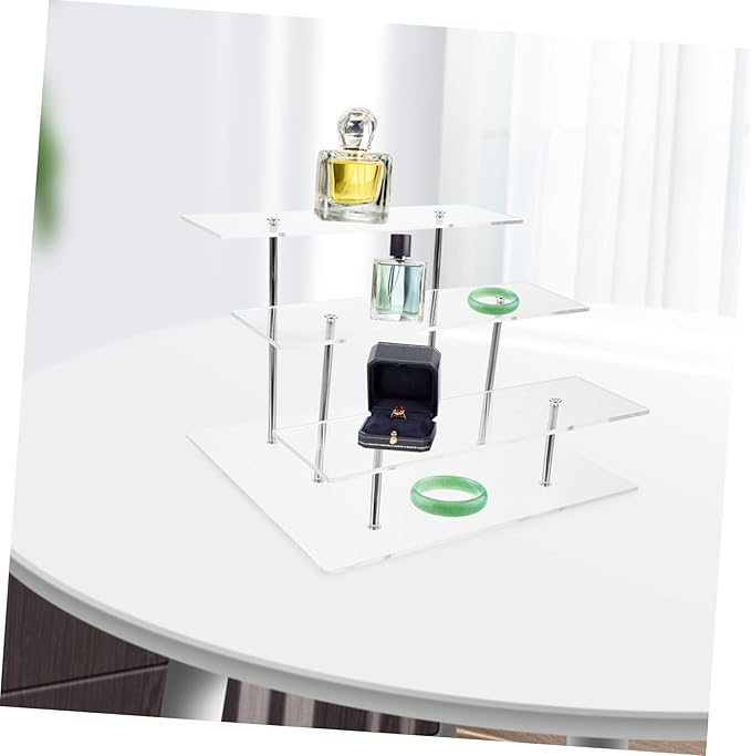 Mobestech Acrylic 3-Tier Perfume Display Rack Makeup Organizer Stand Multi-Level Acrylic Riser for Vanity Crafts and Figurine Showcase