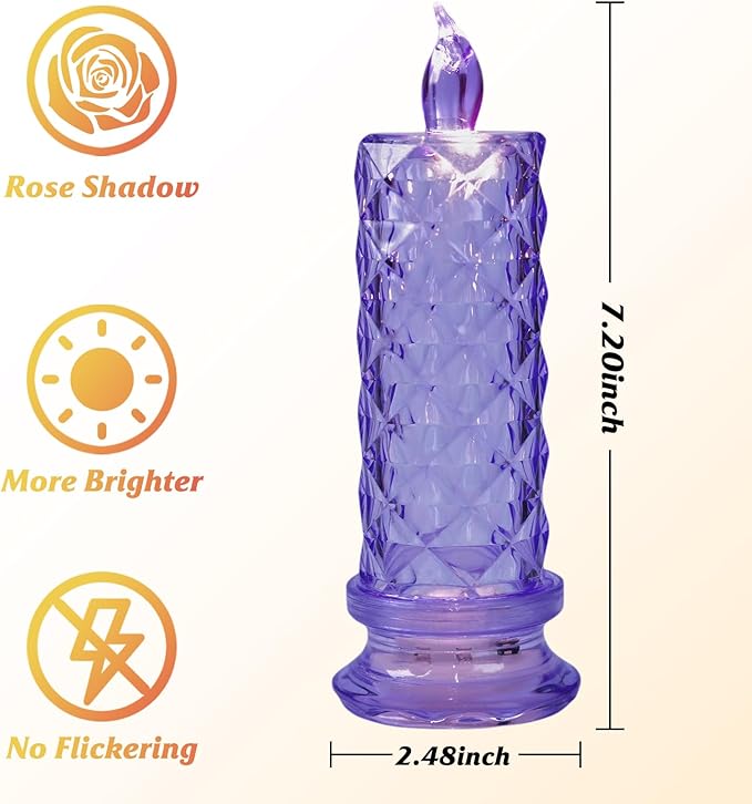 SupBri LED Candles, 4Pack Battery Operated Candles with Rose Light Halo, Romantic Flameless Pillar Candles for Valentines Halloween Decorations(Purple, D 2.5" x H 7.2")