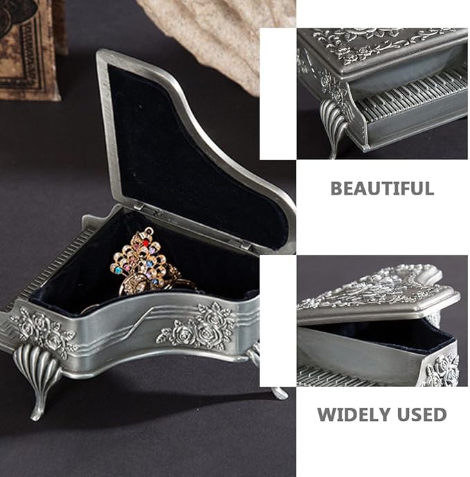 Abaodam Metal Jewelry Box Small 6x8.5x5 Cm Retro Style Engraved Rose Ring and Earring Storage Case European Style Steel Makeup Organizer for Women Home Use