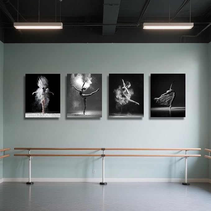 NCYEL 4Pcs Black and White Ballet Wall Art Girl Dancing Canvas Prints Elegant Dance Wall Decor Poster Modern Gallery Style Prints Living Room Bedroom Pictures 8x10 Inch Unframed
