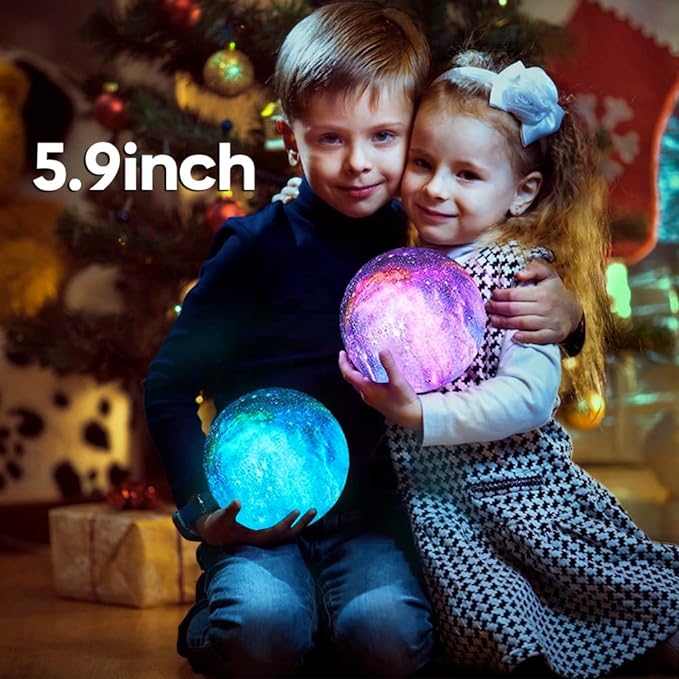 BRIGHTWORLD Moon Lamp Galaxy Lamp 5.9 inch 16 Colors LED 3D Moon Light, Remote & Touch Control Moon Night Light Gifts for Girls Boys Kids Women Birthday（Wooden Base）