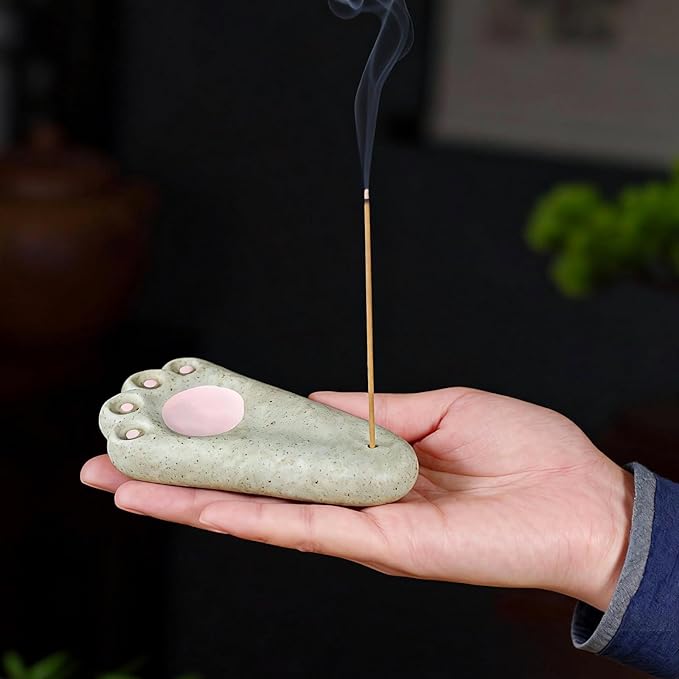 Mougigi Japanese Cute Dog Paw Ceramic Incense Holder - Handmade Mini Incense Stick Burner Tray for Patchouli/Sandalwood Incense, Home Decor, Yoga, Spa, Zen Altar & Meditation - Gift for Women