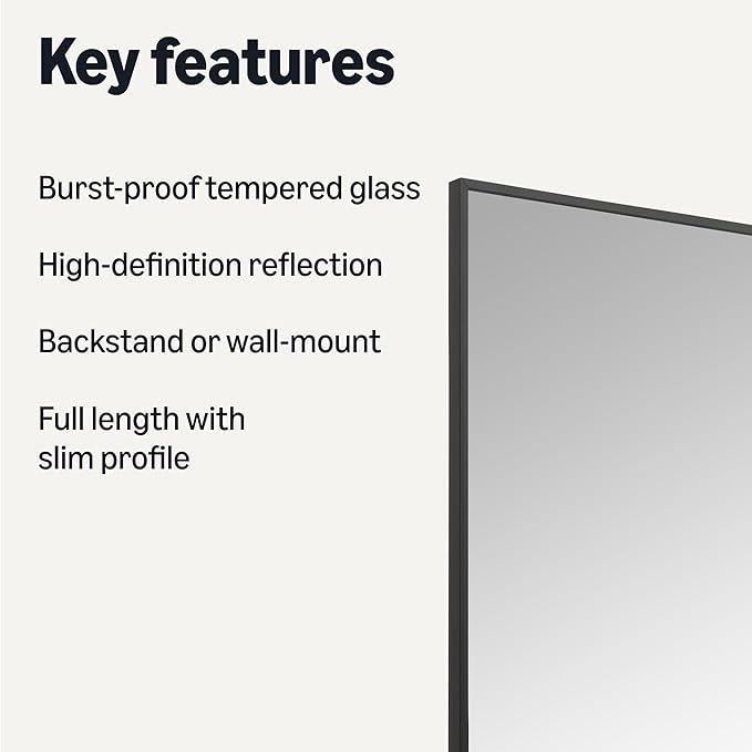 Amazon Basics Full Length Floor Mirror, 64" x 21" x 0.55", Black