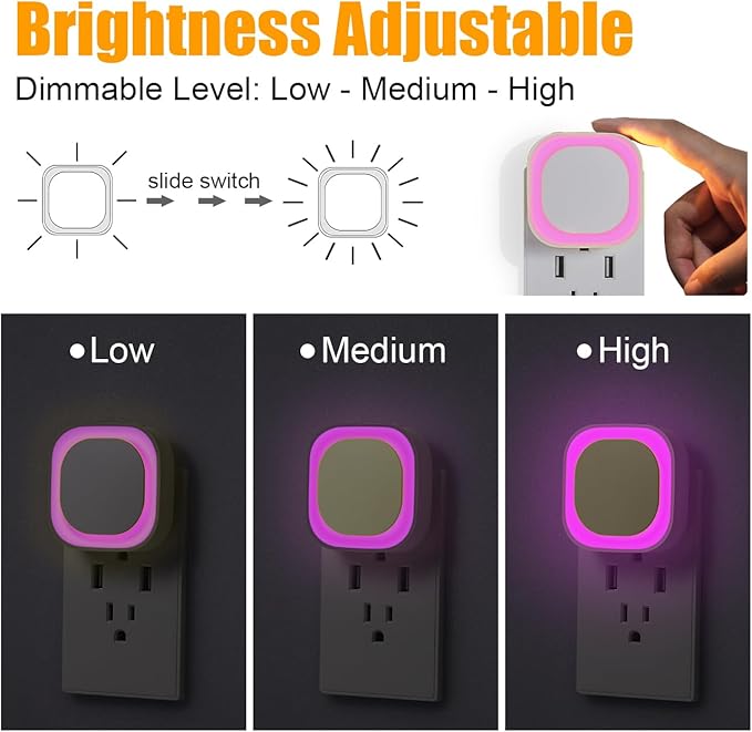 YUNLEX 2 Pack Plug in Pink Night Light for Girls, Dimmable Nursery Light with Dusk to Dawn Sensor, Gentle Eye-Caring Glow for Midnight Feedings, Kids Room, Princess-Themed Bedroom, Bathroom, Hallway