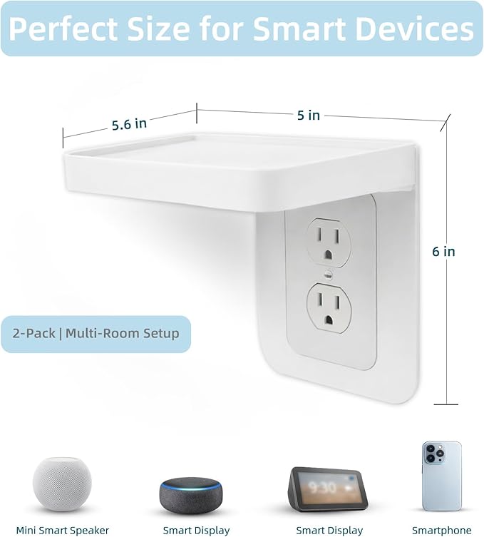 ALLICAVER Outlet Shelf, Bathroom Wall Holder with Built-in Cable Management, Wall Organizer for Smart Home Decor Space Saving Electric Toothbrush Use as Echo Holder (Vertical Decora&Duplex, 2, Pack)