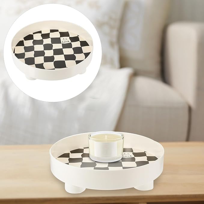 Healifty Black and White Checkered Storage Tray Large White Decorative Jewelry Tray Makeup Organizer for Home Office Desktop Storage