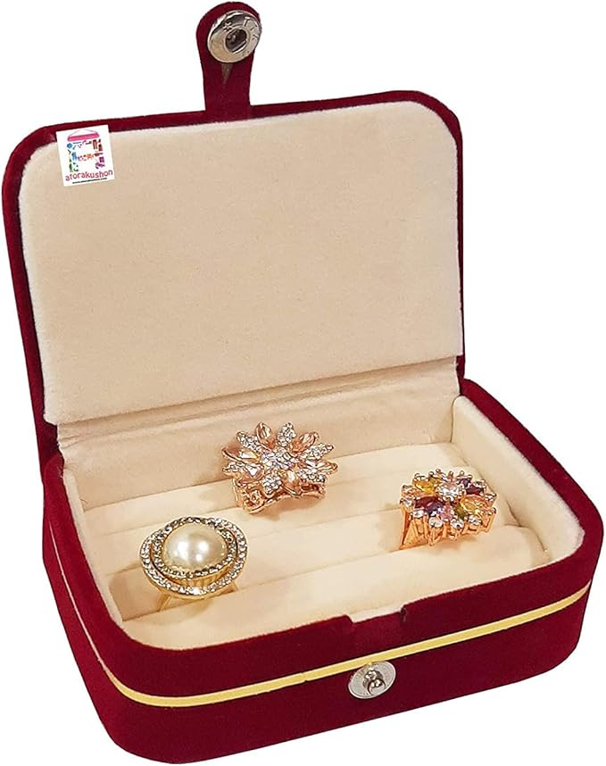 atorakushon Combo Cream Multipurpose Velvet Folder Earring & Ring Box case Jewellery Organizer Pouch Travelling Box