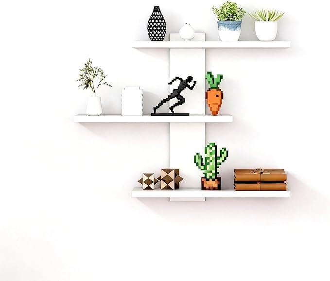 No Drilling 3 Tier Wall Shelf Unit, Versatile Lack Wall Shelf, Wall Hanging Storage Shelves for Kitchen Living Room Bedroom Dorm, Decorative Vertical Shelving Unit, White