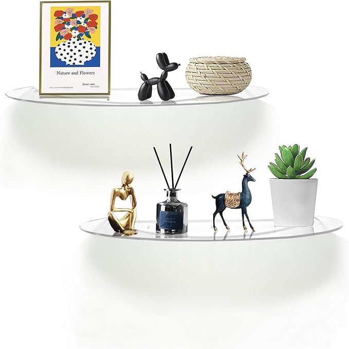 SetGame 2-Pack 24 Inch Acrylic Wall Shelves Wall Decor Wall Mounted, Floating Bookshelves Wall Ledge Shelf, Acrylic Shelves for for Action Figures Display, Room Décor, Space Saving, Items Organizer