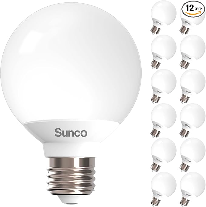 Sunco 12 Pack Vanity Globe Light Bulbs G25 LED for Bathroom Mirror 40W Equivalent 6W, 2700K Soft White, Dimmable, 450 LM, E26 Base, Round Frosted Decorative Bulb, UL & Energy Star Listed