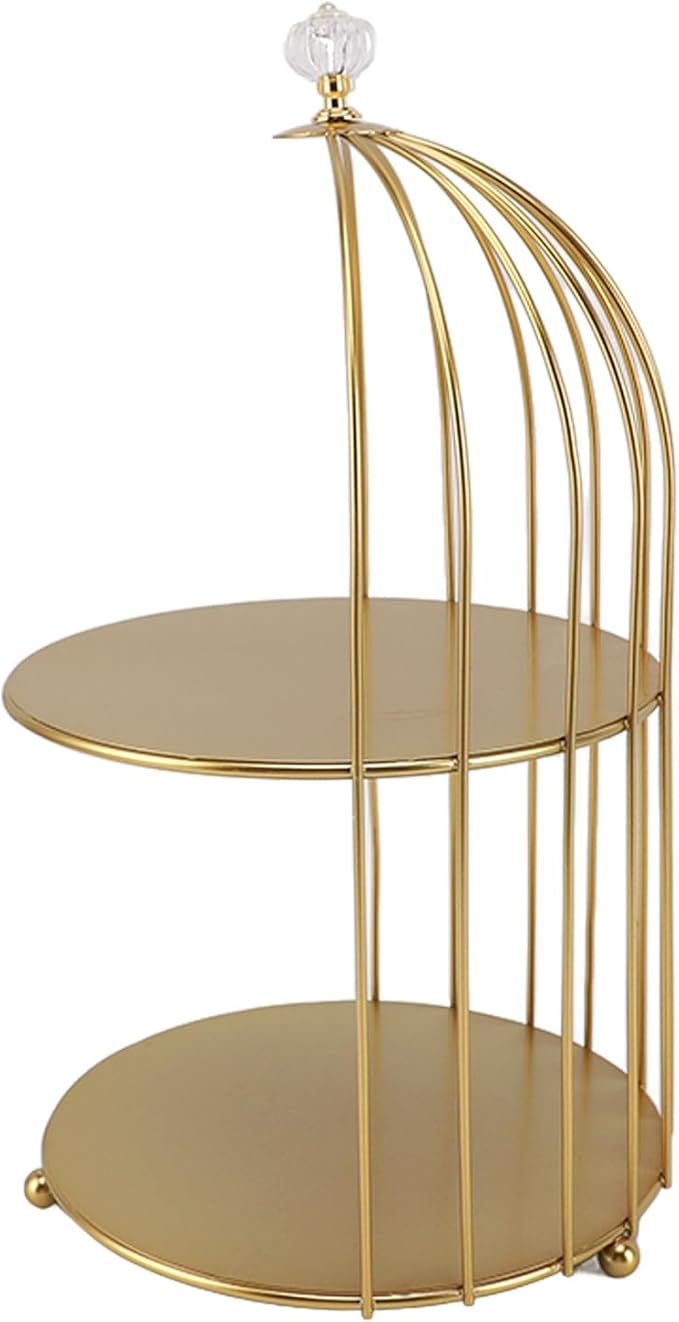 Bird Cage Cosmetic Organizer,Cosmetic Rack Bird Cage Desktop Makeup Organizer Rack, Space Saving Iron Unique Makeup Display Rack for Home Bathroom, Gold (Double Layers)