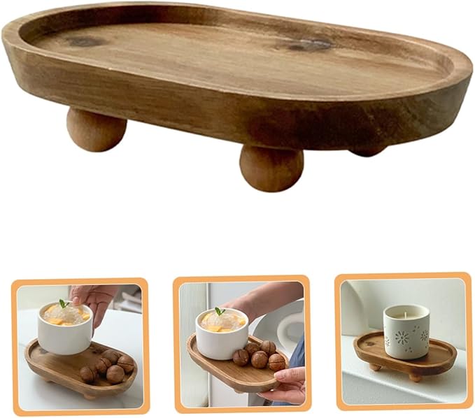 Wooden Oval Tray Jewelry Dish Makeup Organizer Desktop Perfume Holder Decorative Serving Plate for Entryway Key Storage and Aromatherapy Display