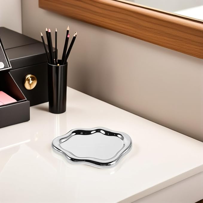 FOMIYES Silver Irregular Ceramic Nail Art Display Tray and Jewelry Trinket Dish Decorative Vanity Organizer for Makeup, Watches, and Rings Holder