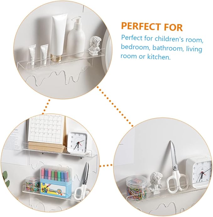DOITOOL Clear Acrylic Wall Floating Shelf 2-Pack Wall-Mounted Storage Rack for Cosmetics Makeup Brush Organizer Bathroom Kitchen Living Room Display 11.81X5.90X2.55 Inches