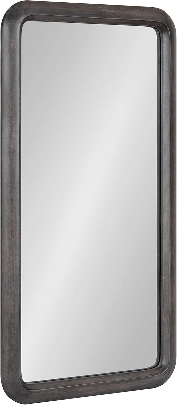 Kate and Laurel Pao Modern Rounded Rectangular Wall Mirror; 17 x 32; Gray; Decorative Industrial Tall Wood Mirror with Radius Corners for Vertical or Horizontal Display