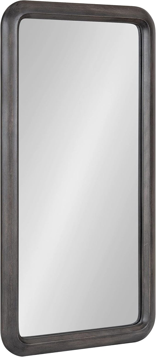 Kate and Laurel Pao Modern Rounded Rectangular Wall Mirror; 17 x 32; Gray; Decorative Industrial Tall Wood Mirror with Radius Corners for Vertical or Horizontal Display