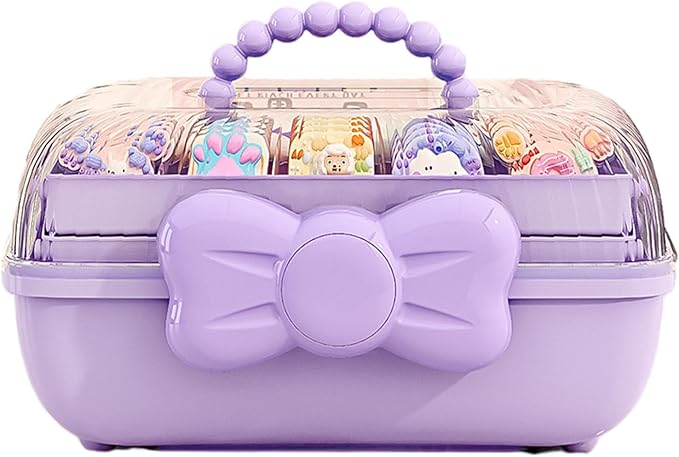 Hair Accessories Organizer for Girls, 3-Layers Foldable Hair Clip Organizer Box with Handle, Multifunctional Storage Box for Headband, Bows, Hairties, Jewelry, Sewing Supplies, Makeup Tool, Craft