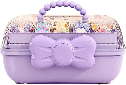 Hair Accessories Organizer for Girls, 3-Layers Foldable Hair Clip Organizer Box with Handle, Multifunctional Storage Box for Headband, Bows, Hairties, Jewelry, Sewing Supplies, Makeup Tool, Craft