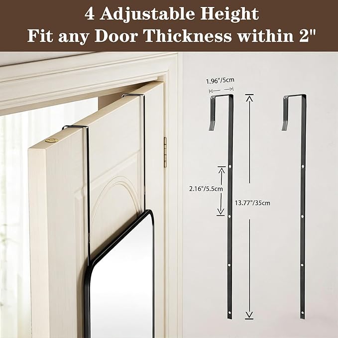 DMWOODFL 14"x48" Full Length Over The Door Mirror, Aluminum Alloy Frame Full Body Mirror with Height-Adjustable Hangers, Hanging Leaning Against Wall for Dorm Bathroom, Bedroom, Entryway Decor(Black)