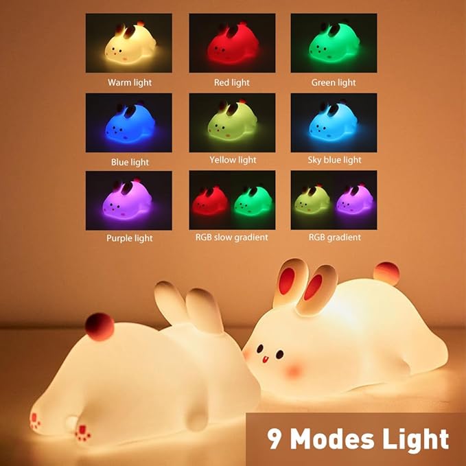 IFTHFOUR Bunny Night Light - 16 Color Kawaii Silicone Lamp, Rechargeable Dimmable Nursery Light, Soft Touch Rabbit Nightlight for Toddler Room, Baby Bedside Lamp for Girls and Boys