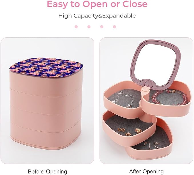 4-Layer Rotating Jewelry Organizer Earring Holder Knife Mirror Goth Gothic Women Girl Make Up Art Rotatable Jewelry Accessory Storage Tray with Mirror