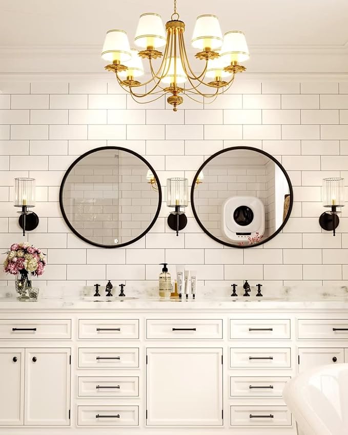 Growsun 24'' Black Round Mirror, Circle Wall Mirror for Bathroom Vanity, Entryway Living Room with Metal Frame for Home Decor, 2 Pack