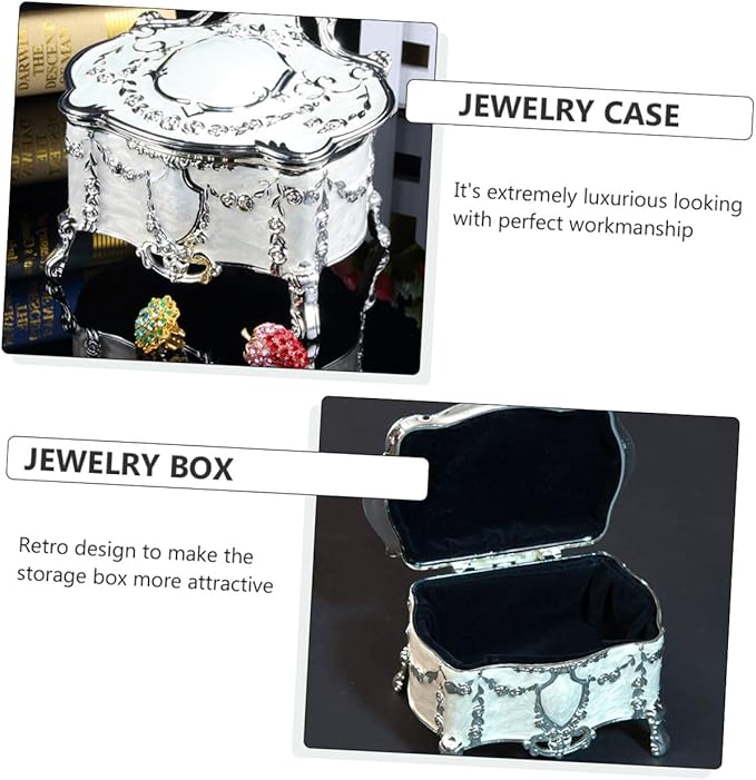 SECFOU Vintage European Style Small Jewelry Box with High Foot, Retro Trinket Case for Women, Desktop Jewelry Organizer and Makeup Storage, 6.8x5.3x5.5 Inches