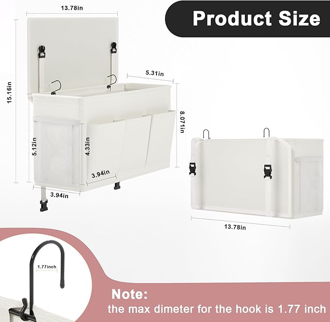 Edudif Dual-purpose Bedside Caddy Bedside Organizer, Bed Caddy with 6 Pockets, Versatile Bedside Storage Solution Magazine Remotes holder, ideal for Home, Dorm, Hospital, Crib Bed (White 2pcs)