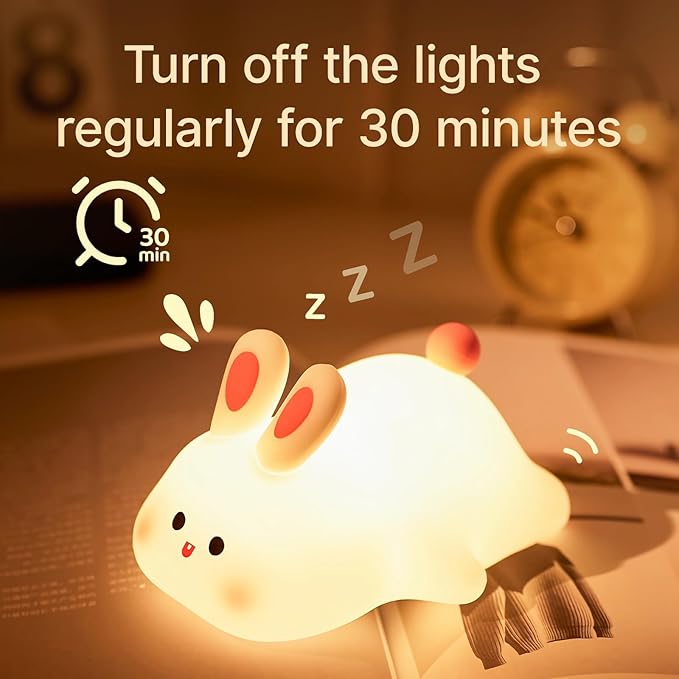 Night Light for Kids, Chubby-Faced Rabbit lamp 3-Level Dimmable USB Rechargeable Lamp with Timer, Soothing Animal Toy for Nursery Bedroom Dorm Decor, Gift for Boys Girls Teens Adults