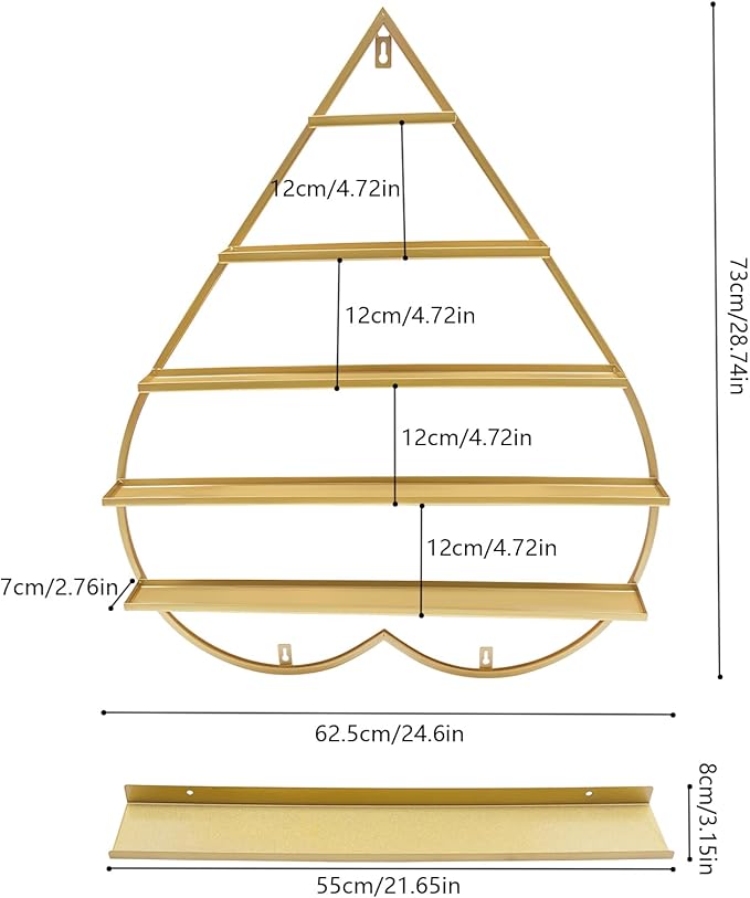 DaryaBrest Wall-Mounted Nail Rack - 5 Tier Metal Display Case (Heart-Shaped) Cosmetic Storage Shelves home Spa Shop (gold)