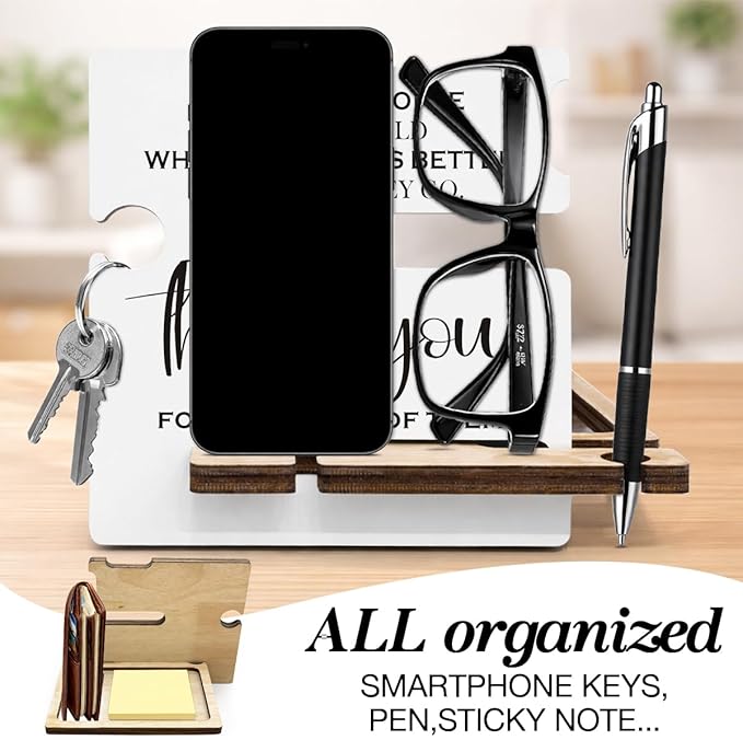 Thank You Appreciation Gifts for Teacher Coach Mentor Boss Leader Coworkers Employee Staff - Multi-functional Desk Organizer - Motivational Office Quote Wooden Sign for Office Desk Shelf Decor
